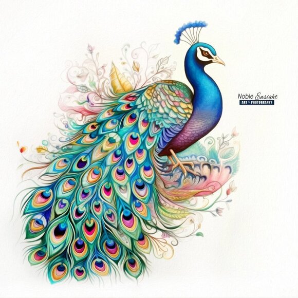 16x20 Peacock Bird Watercolor‎ Oil Painting Fantasy Art Poster - Picture 3 of 6